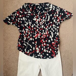 (3 for $30) LOFT (XS) Navy, White and Orange blouse